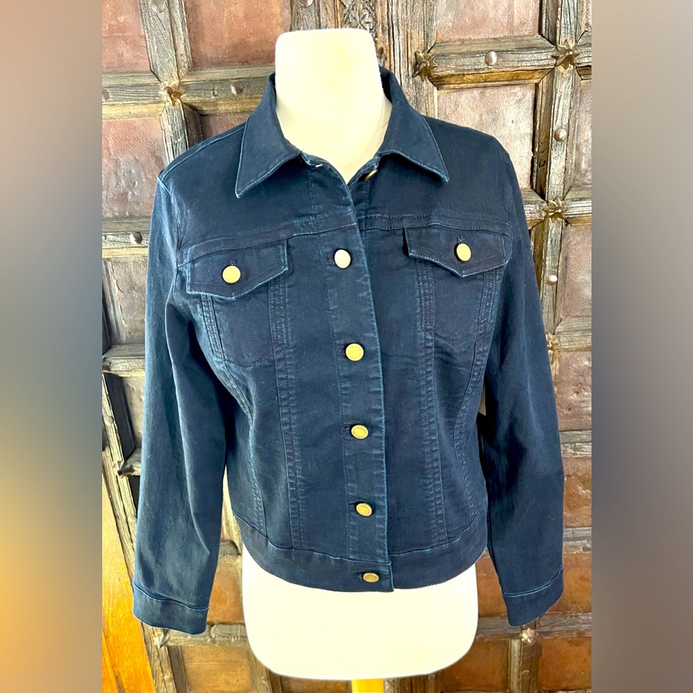 NWT~(4-6)COLDWATER CREEK, dark navy Denim/Stretch Jacket 2 pockets button front